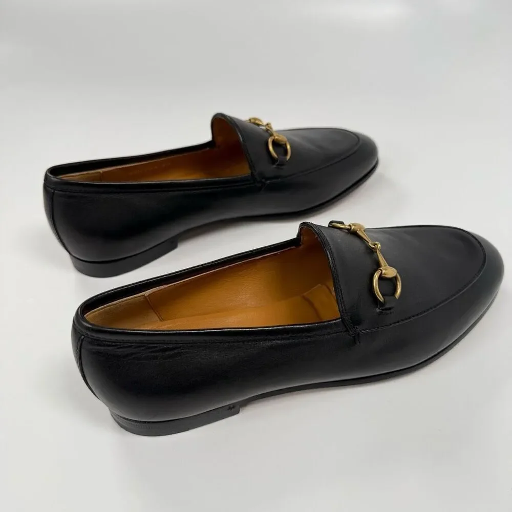 GUCCI Calfskin Womens Jordaan Loafers Size 37 Black